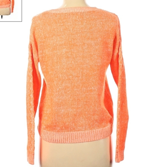 Mudd Neon Orange Cable Chunky Knit V-Knit Sweater Junior's Medium M Fall Bright - Picture 2 of 6